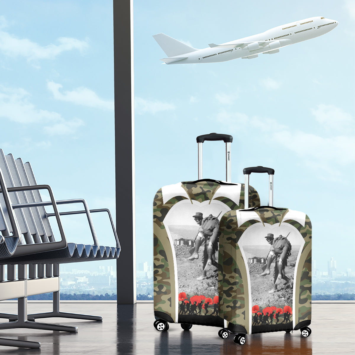 New Zealand and Australia ANZAC Day Luggage Cover Koala and Kiwi Bird Soldier Gallipoli Camouflage Style - Vibe Hoodie Shop