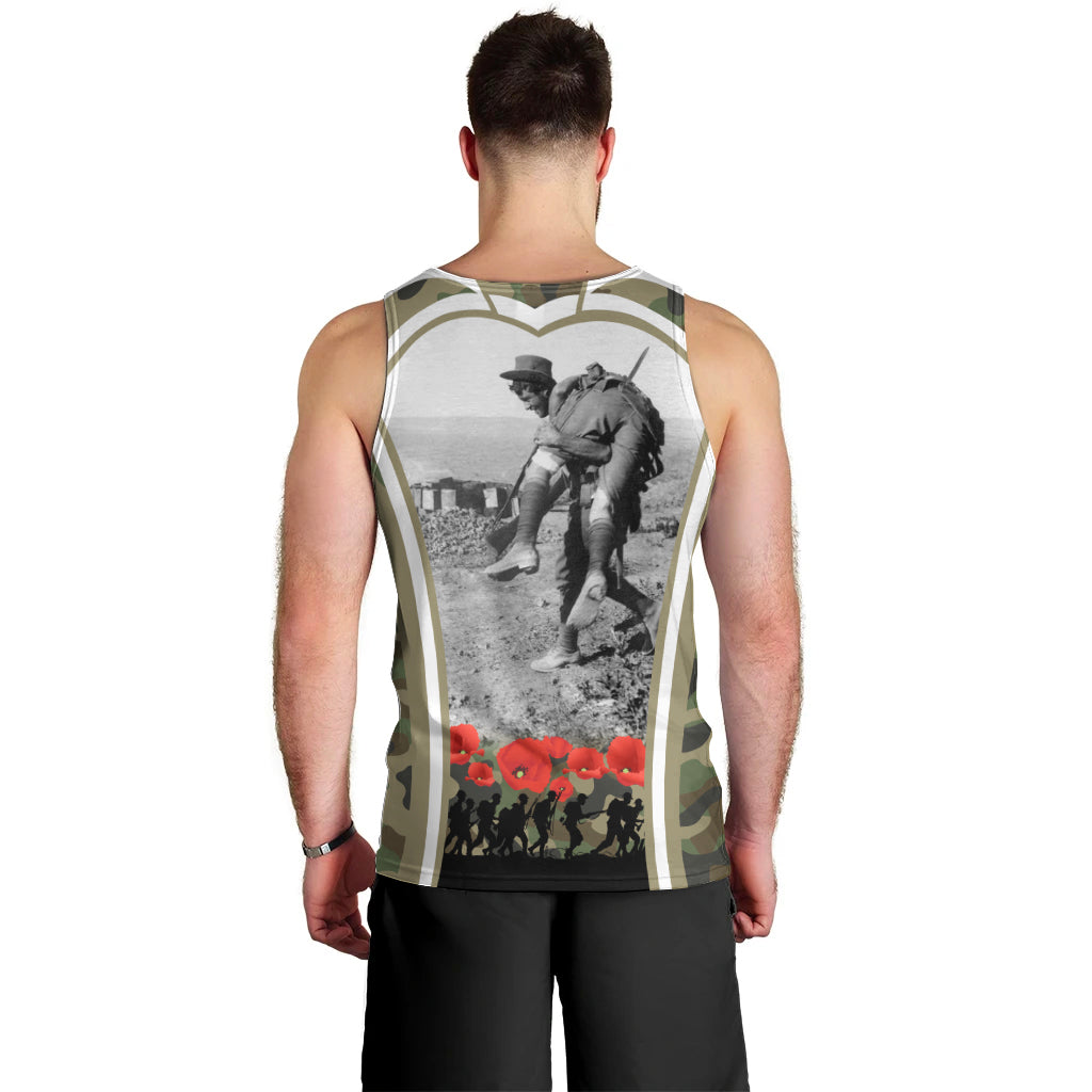 New Zealand and Australia ANZAC Day Men Tank Top Koala and Kiwi Bird Soldier Gallipoli Camouflage Style - Vibe Hoodie Shop