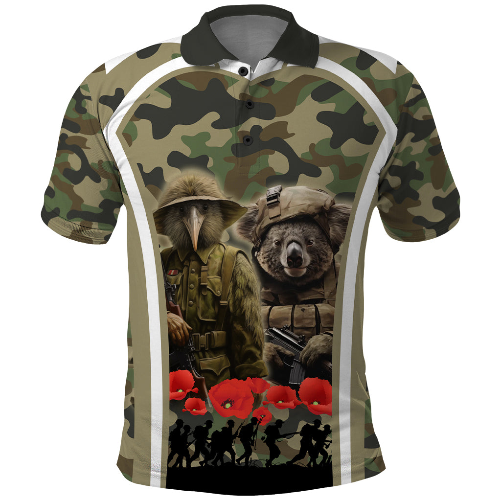 New Zealand and Australia ANZAC Day Polo Shirt Koala and Kiwi Bird Soldier Gallipoli Camouflage Style - Vibe Hoodie Shop
