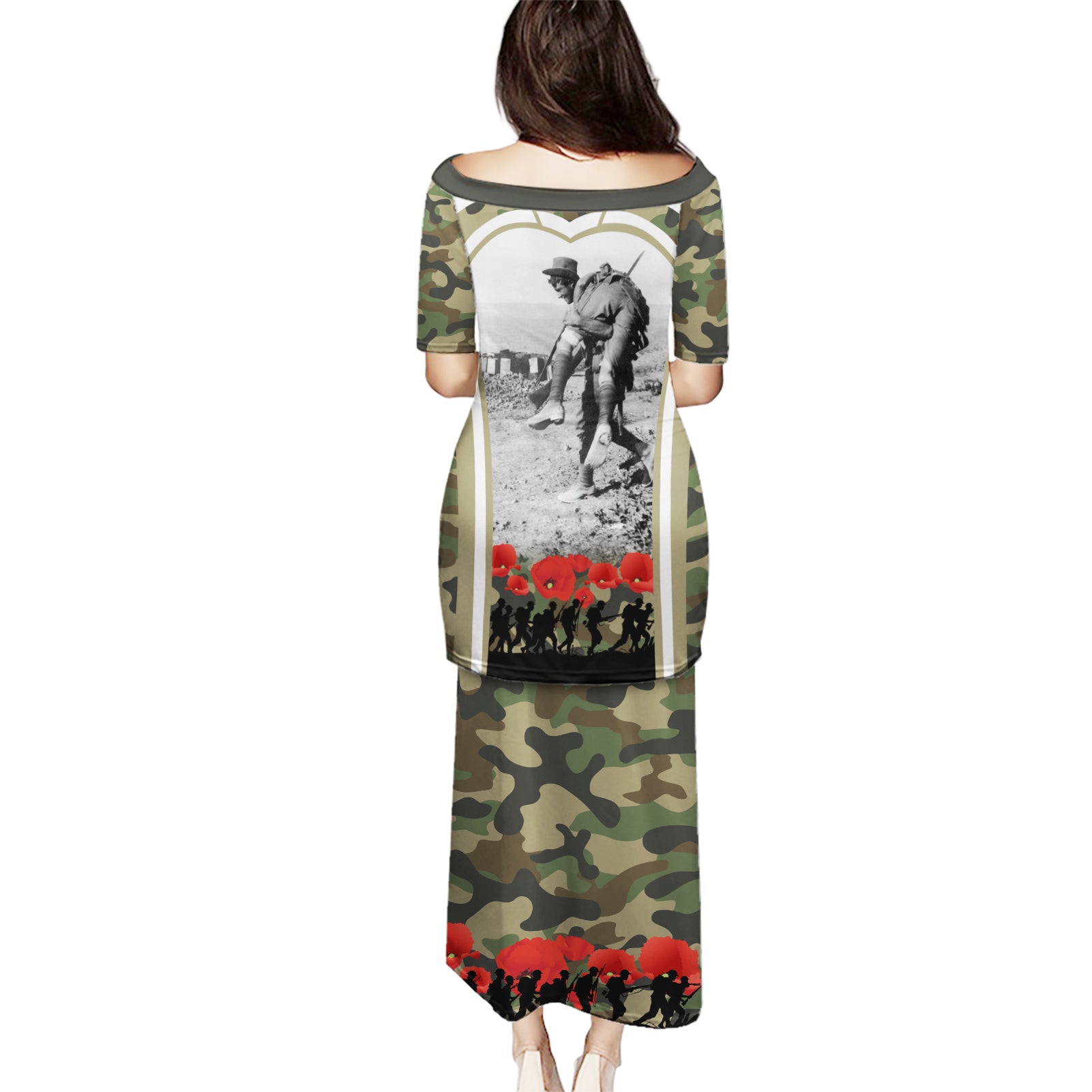 New Zealand and Australia ANZAC Day Puletasi Koala and Kiwi Bird Soldier Gallipoli Camouflage Style