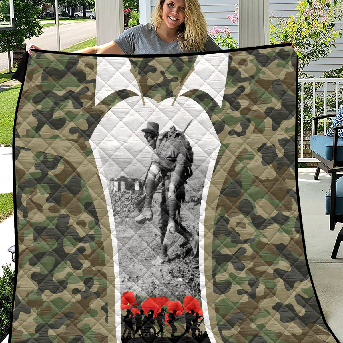 New Zealand and Australia ANZAC Day Quilt Koala and Kiwi Bird Soldier Gallipoli Camouflage Style - Vibe Hoodie Shop