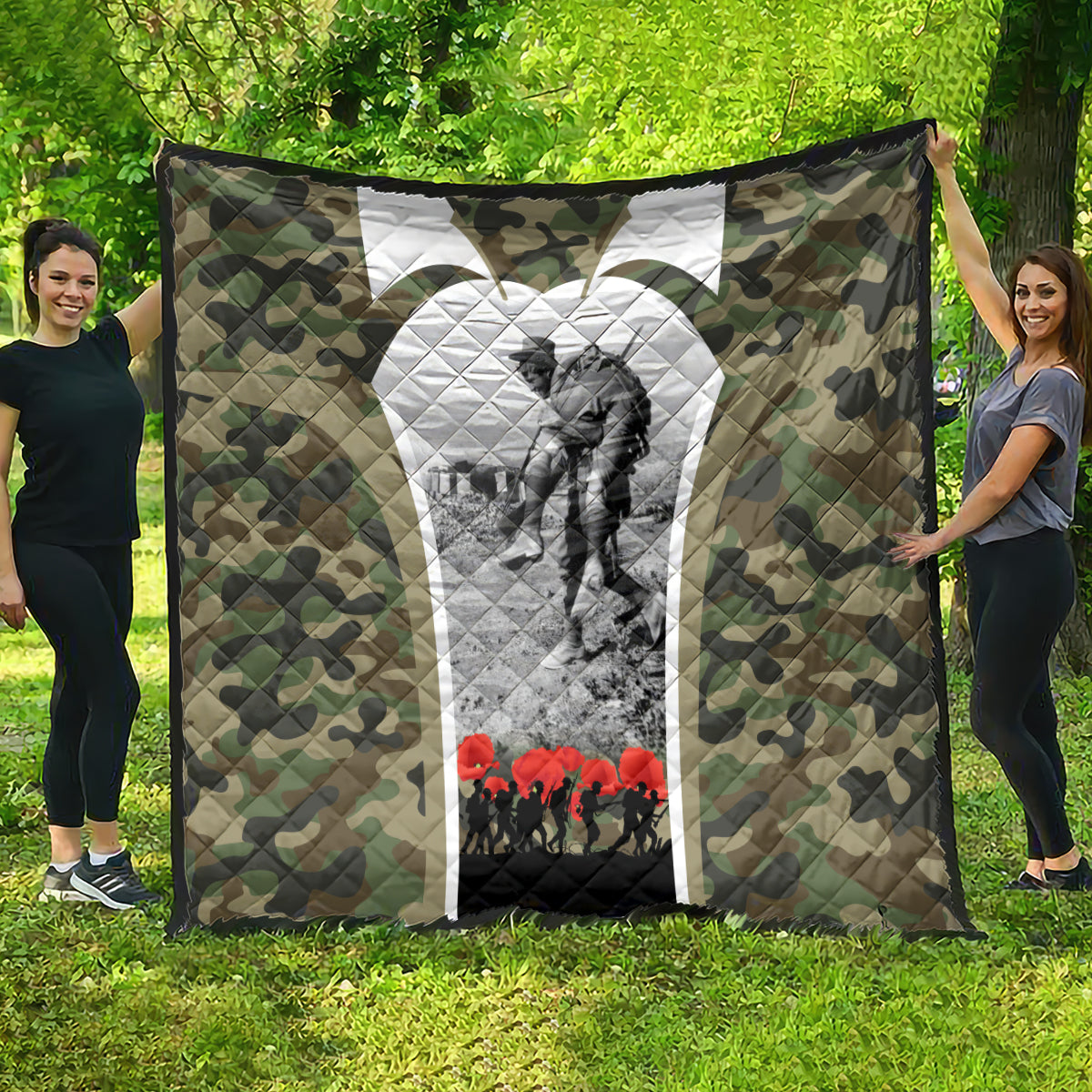 New Zealand and Australia ANZAC Day Quilt Koala and Kiwi Bird Soldier Gallipoli Camouflage Style - Vibe Hoodie Shop