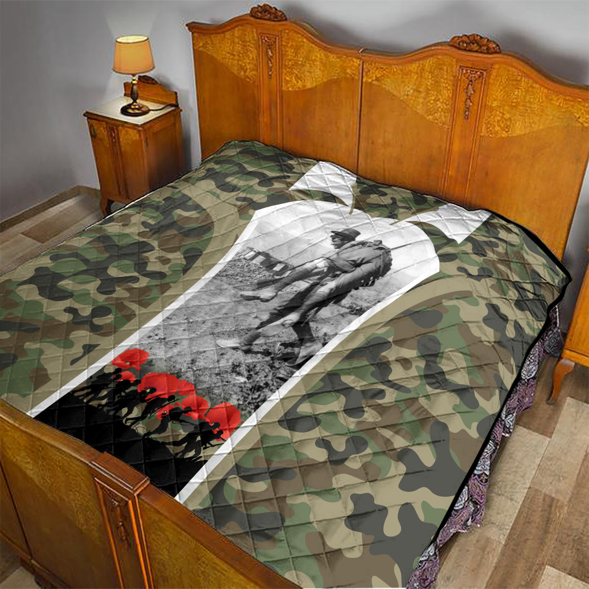 New Zealand and Australia ANZAC Day Quilt Koala and Kiwi Bird Soldier Gallipoli Camouflage Style - Vibe Hoodie Shop