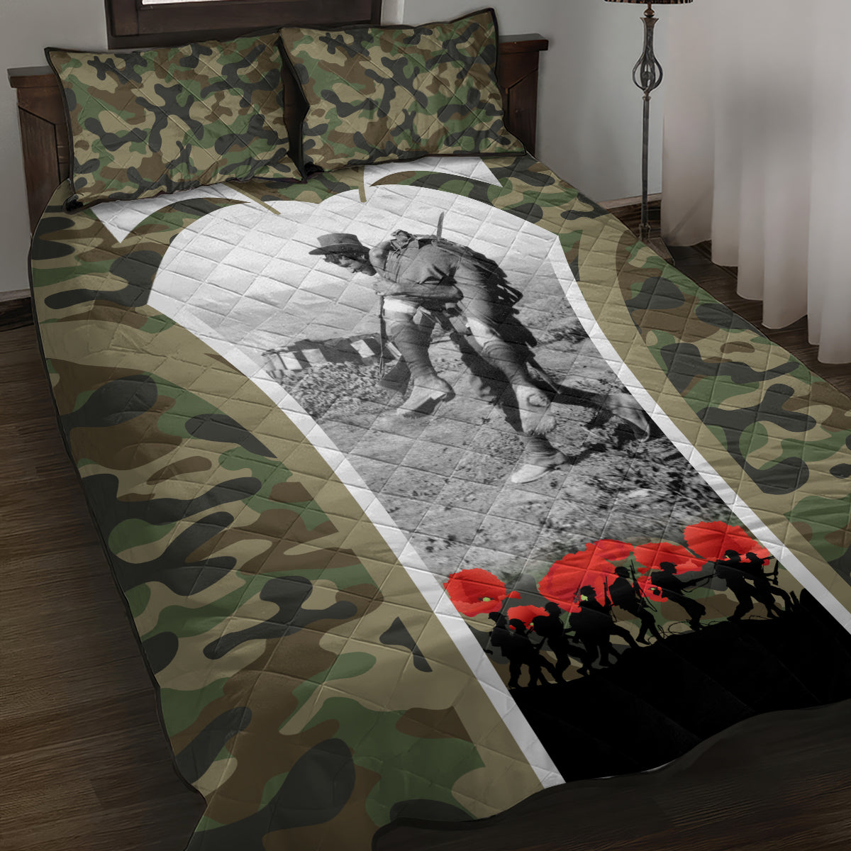 New Zealand and Australia ANZAC Day Quilt Bed Set Koala and Kiwi Bird Soldier Gallipoli Camouflage Style - Vibe Hoodie Shop