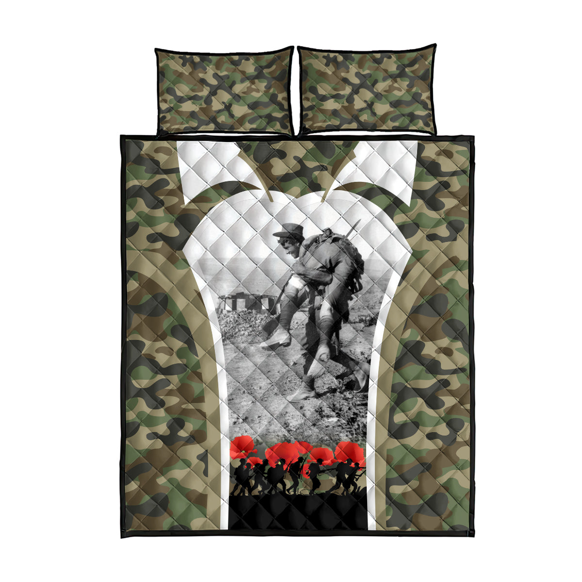 New Zealand and Australia ANZAC Day Quilt Bed Set Koala and Kiwi Bird Soldier Gallipoli Camouflage Style - Vibe Hoodie Shop