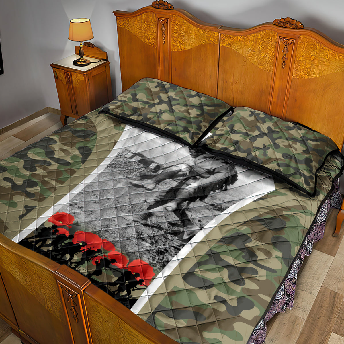 New Zealand and Australia ANZAC Day Quilt Bed Set Koala and Kiwi Bird Soldier Gallipoli Camouflage Style - Vibe Hoodie Shop