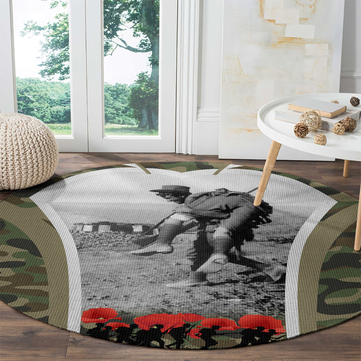 New Zealand and Australia ANZAC Day Round Carpet Koala and Kiwi Bird Soldier Gallipoli Camouflage Style