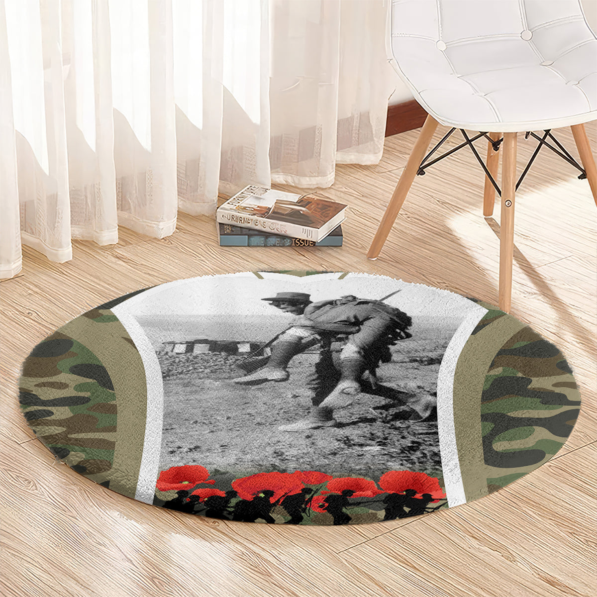 New Zealand and Australia ANZAC Day Round Carpet Koala and Kiwi Bird Soldier Gallipoli Camouflage Style