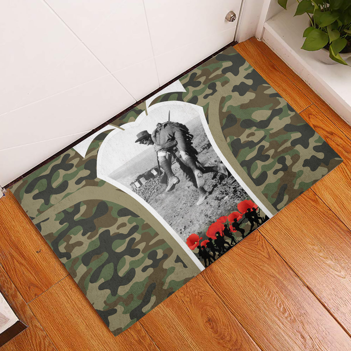 New Zealand and Australia ANZAC Day Rubber Doormat Koala and Kiwi Bird Soldier Gallipoli Camouflage Style