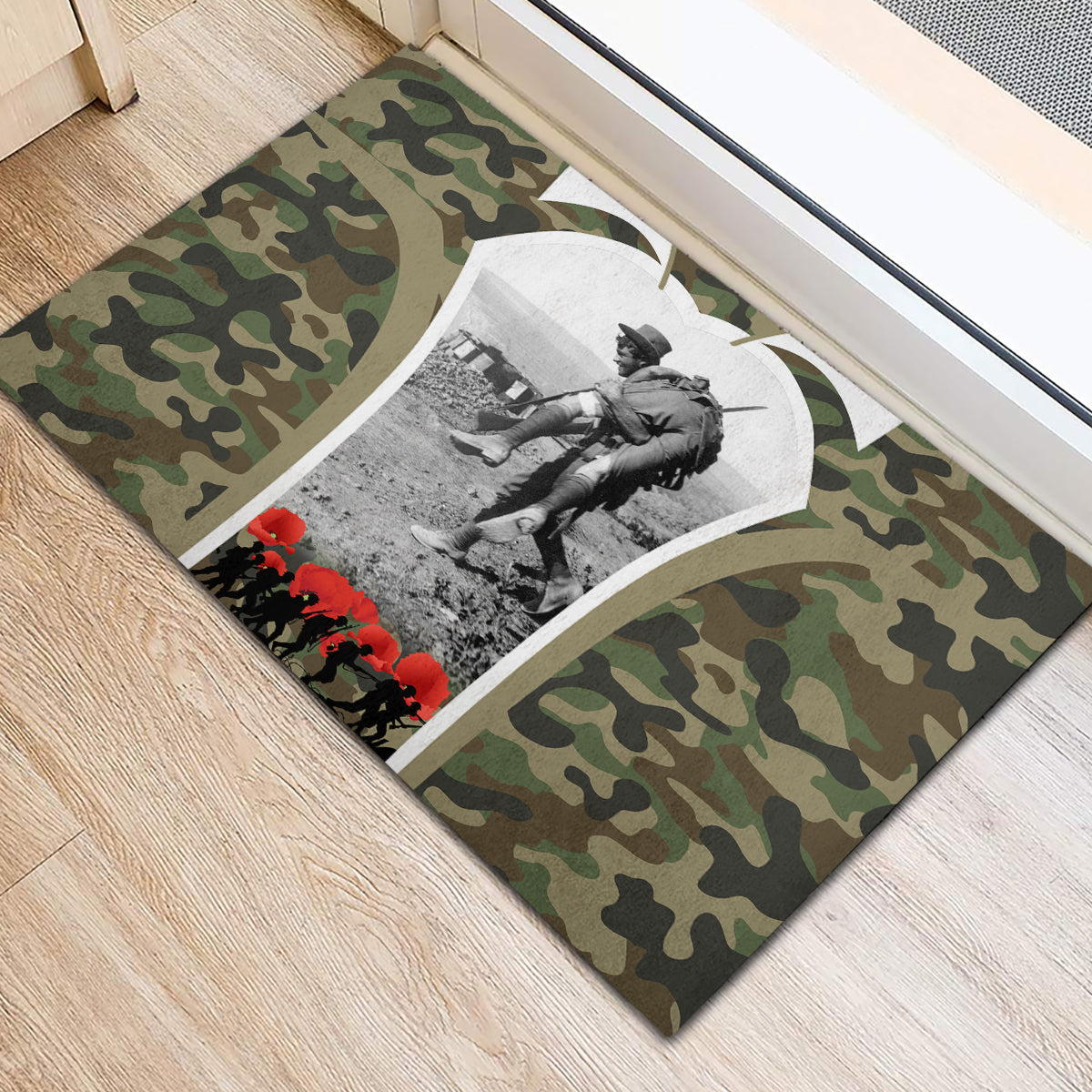 New Zealand and Australia ANZAC Day Rubber Doormat Koala and Kiwi Bird Soldier Gallipoli Camouflage Style