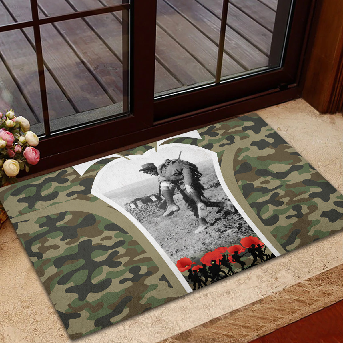 New Zealand and Australia ANZAC Day Rubber Doormat Koala and Kiwi Bird Soldier Gallipoli Camouflage Style
