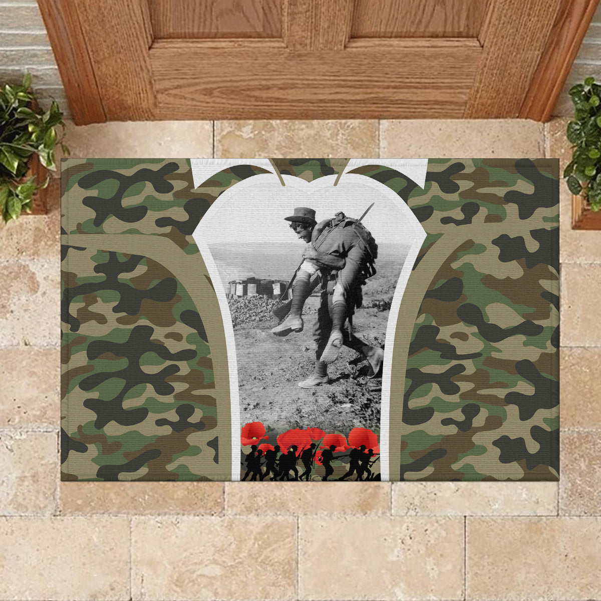 New Zealand and Australia ANZAC Day Rubber Doormat Koala and Kiwi Bird Soldier Gallipoli Camouflage Style