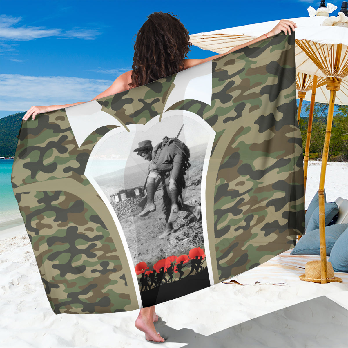 New Zealand and Australia ANZAC Day Sarong Koala and Kiwi Bird Soldier Gallipoli Camouflage Style - Vibe Hoodie Shop