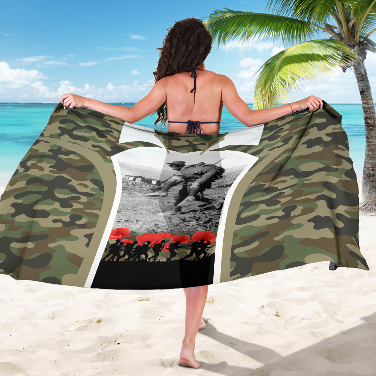 New Zealand and Australia ANZAC Day Sarong Koala and Kiwi Bird Soldier Gallipoli Camouflage Style - Vibe Hoodie Shop