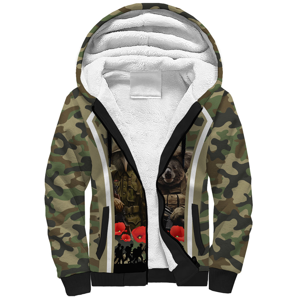 New Zealand and Australia ANZAC Day Sherpa Hoodie Koala and Kiwi Bird Soldier Gallipoli Camouflage Style - Vibe Hoodie Shop