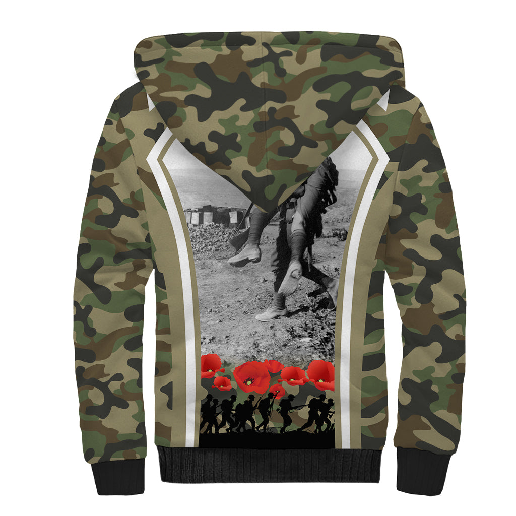 New Zealand and Australia ANZAC Day Sherpa Hoodie Koala and Kiwi Bird Soldier Gallipoli Camouflage Style - Vibe Hoodie Shop