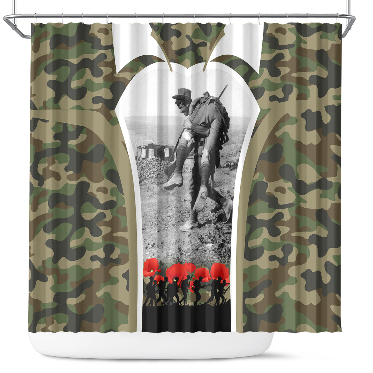 New Zealand and Australia ANZAC Day Shower Curtain Koala and Kiwi Bird Soldier Gallipoli Camouflage Style