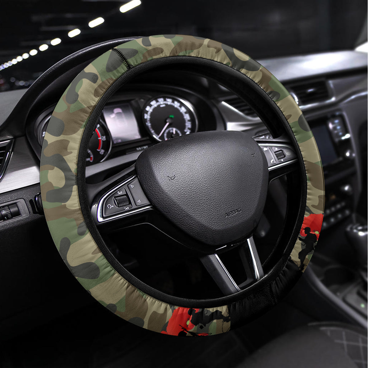New Zealand and Australia ANZAC Day Steering Wheel Cover Koala and Kiwi Bird Soldier Gallipoli Camouflage Style