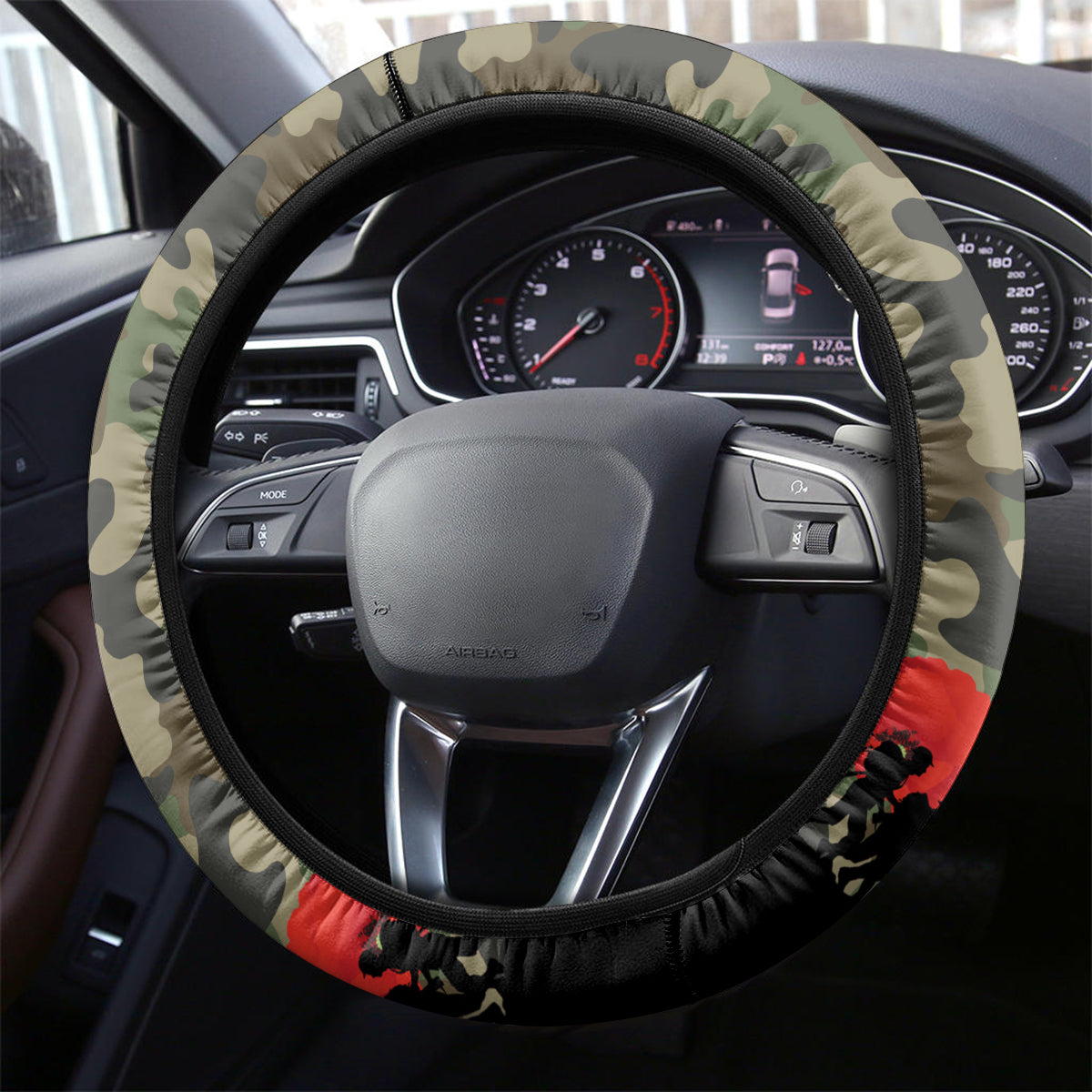 New Zealand and Australia ANZAC Day Steering Wheel Cover Koala and Kiwi Bird Soldier Gallipoli Camouflage Style
