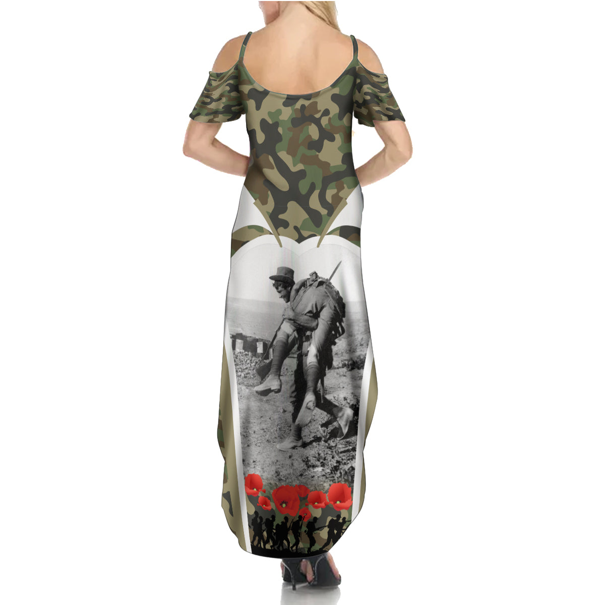 New Zealand and Australia ANZAC Day Summer Maxi Dress Koala and Kiwi Bird Soldier Gallipoli Camouflage Style