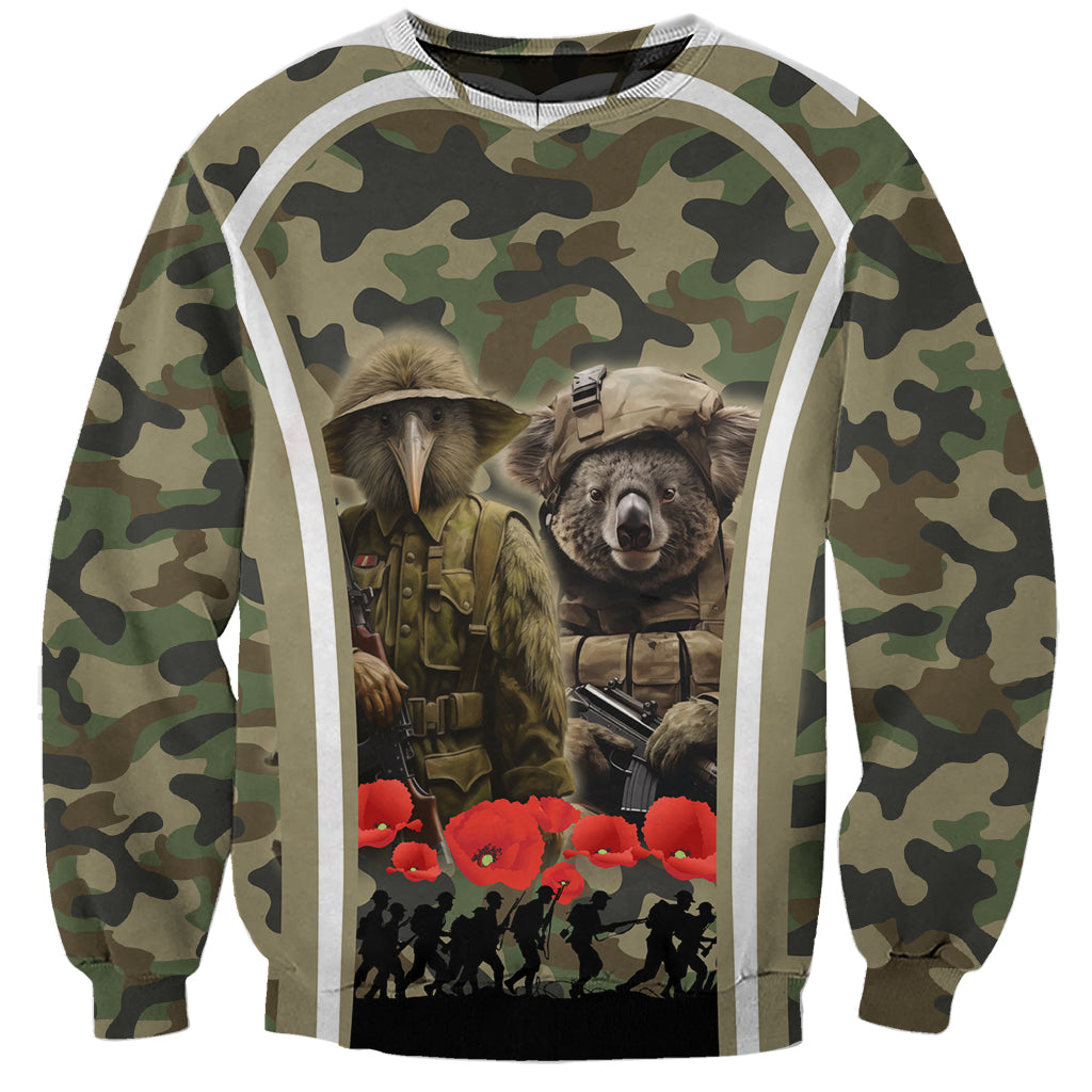 New Zealand and Australia ANZAC Day Sweatshirt Koala and Kiwi Bird Soldier Gallipoli Camouflage Style - Vibe Hoodie Shop