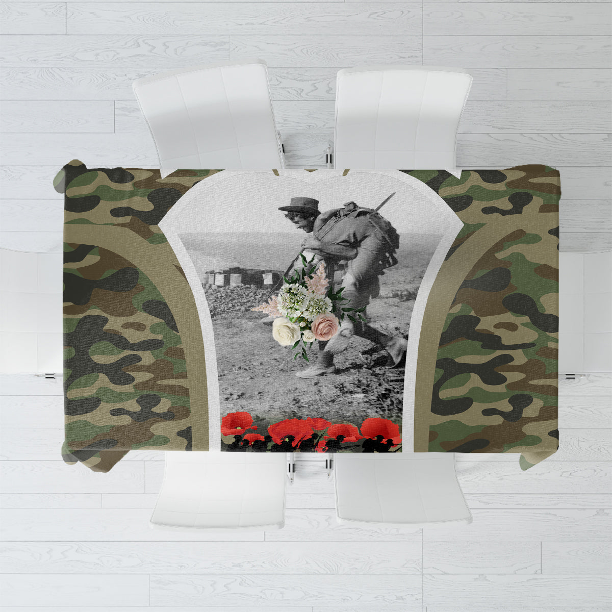 New Zealand and Australia ANZAC Day Tablecloth Koala and Kiwi Bird Soldier Gallipoli Camouflage Style