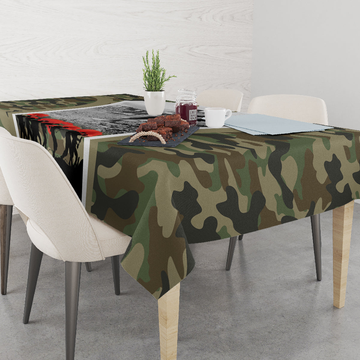 New Zealand and Australia ANZAC Day Tablecloth Koala and Kiwi Bird Soldier Gallipoli Camouflage Style
