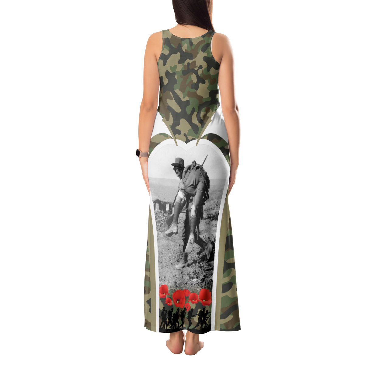 New Zealand and Australia ANZAC Day Tank Maxi Dress Koala and Kiwi Bird Soldier Gallipoli Camouflage Style