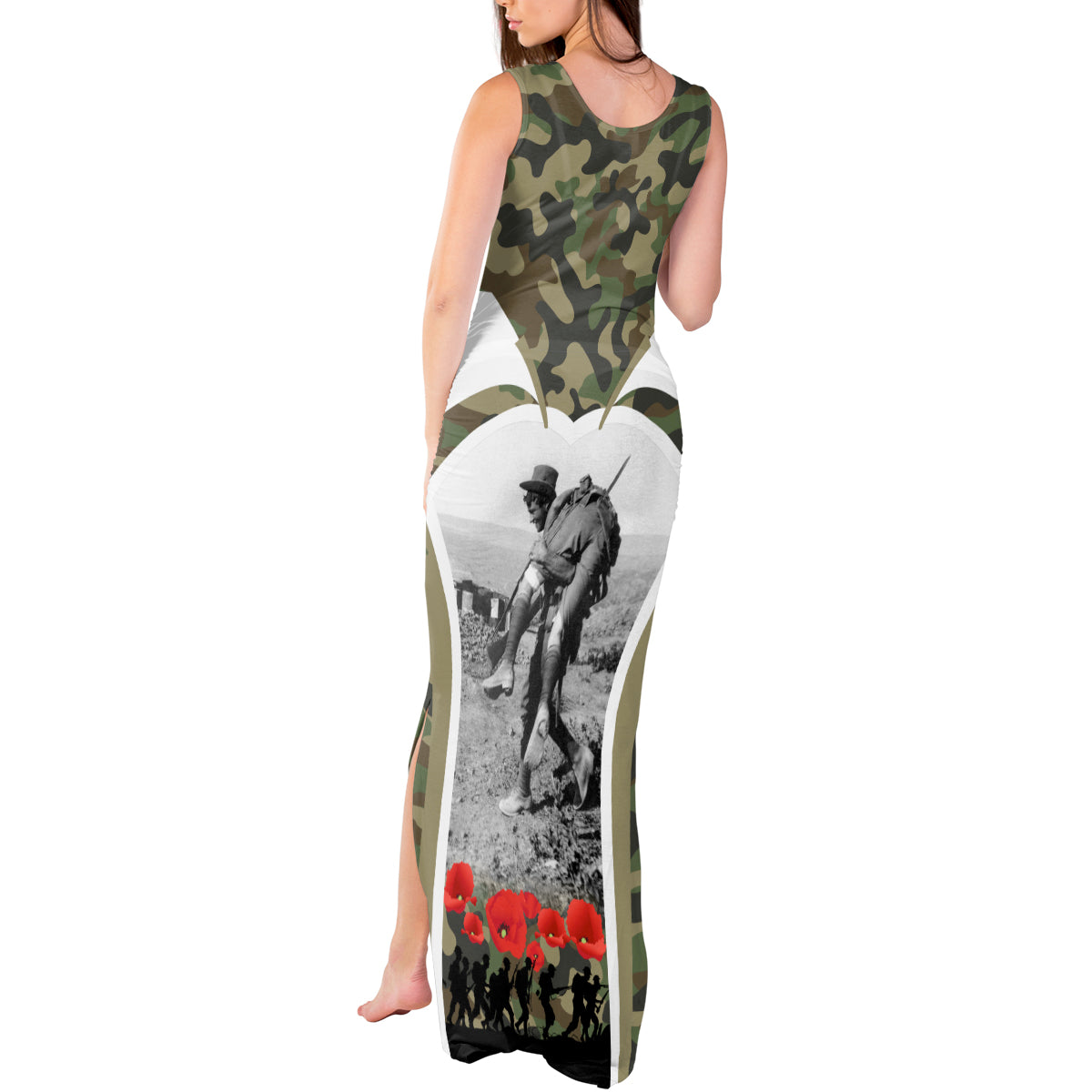 New Zealand and Australia ANZAC Day Tank Maxi Dress Koala and Kiwi Bird Soldier Gallipoli Camouflage Style