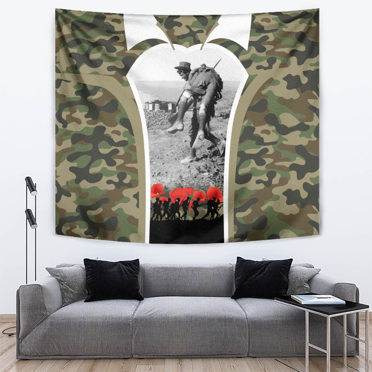 New Zealand and Australia ANZAC Day Tapestry Koala and Kiwi Bird Soldier Gallipoli Camouflage Style - Vibe Hoodie Shop