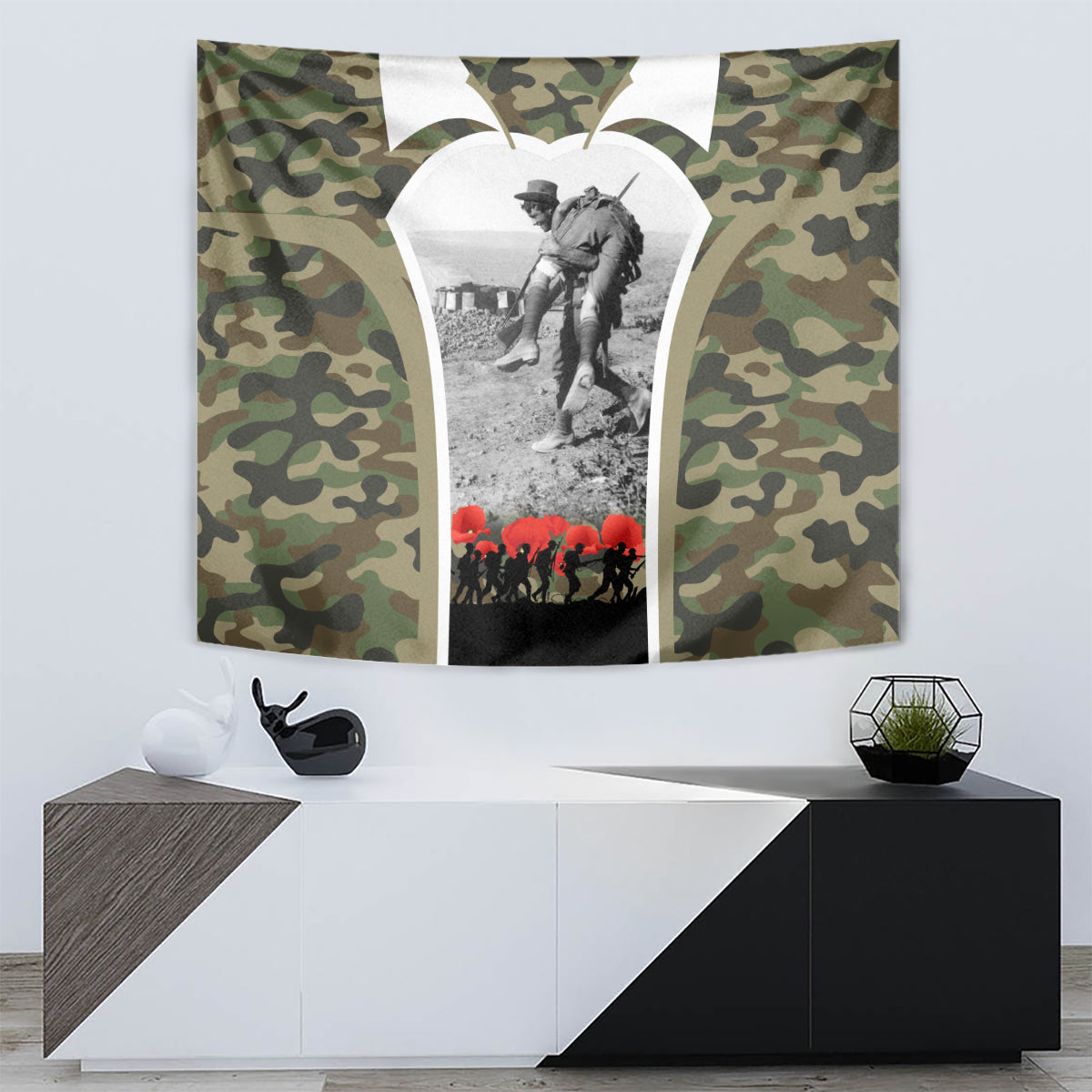 New Zealand and Australia ANZAC Day Tapestry Koala and Kiwi Bird Soldier Gallipoli Camouflage Style - Vibe Hoodie Shop