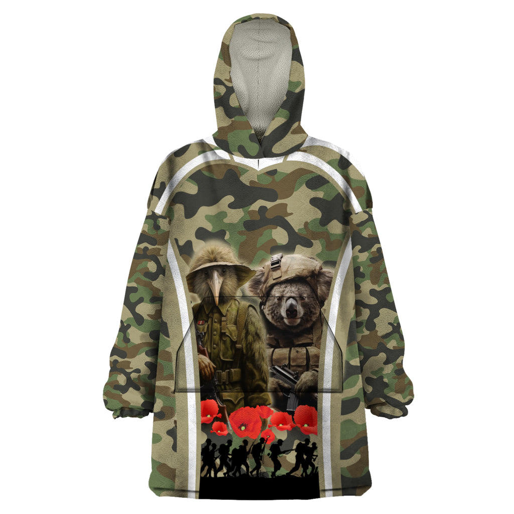 New Zealand and Australia ANZAC Day Wearable Blanket Hoodie Koala and Kiwi Bird Soldier Gallipoli Camouflage Style - Vibe Hoodie Shop