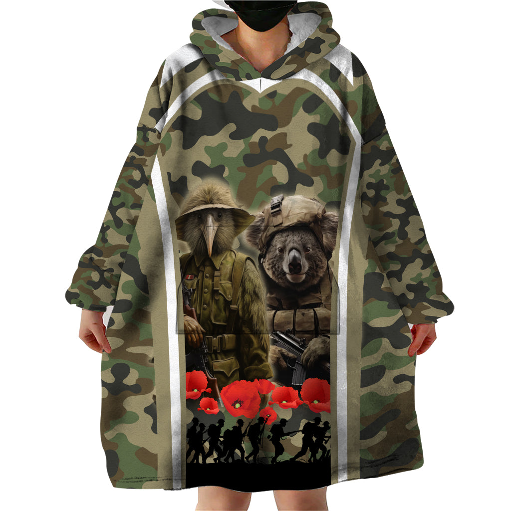 New Zealand and Australia ANZAC Day Wearable Blanket Hoodie Koala and Kiwi Bird Soldier Gallipoli Camouflage Style - Vibe Hoodie Shop