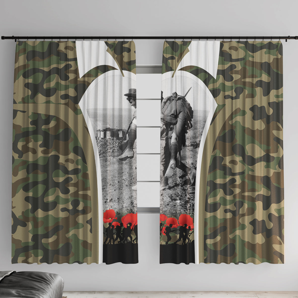 New Zealand and Australia ANZAC Day Window Curtain Koala and Kiwi Bird Soldier Gallipoli Camouflage Style