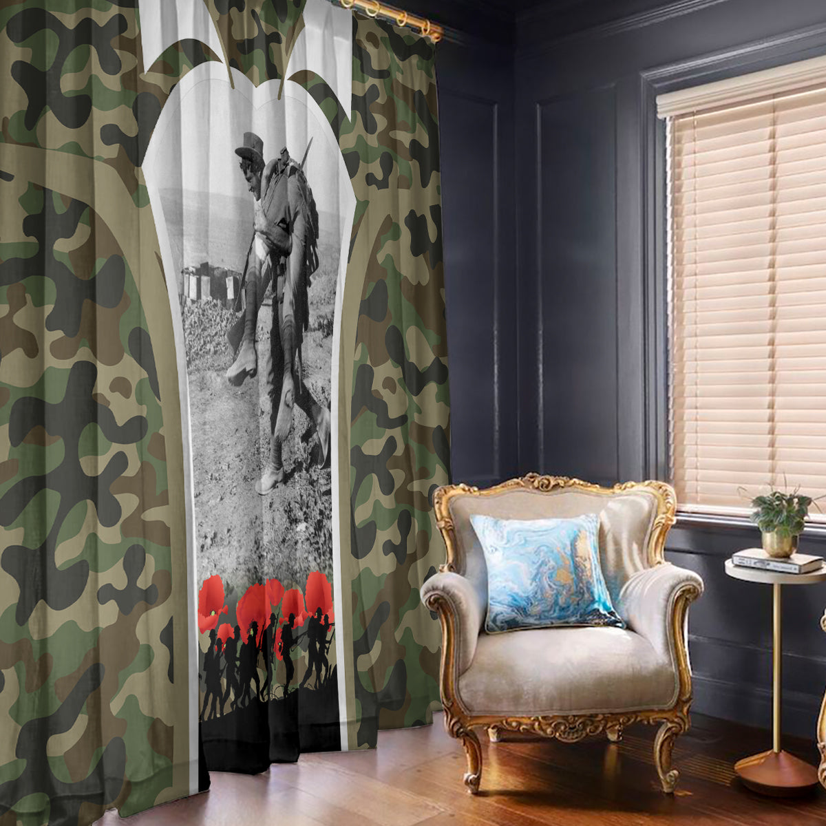 New Zealand and Australia ANZAC Day Window Curtain Koala and Kiwi Bird Soldier Gallipoli Camouflage Style