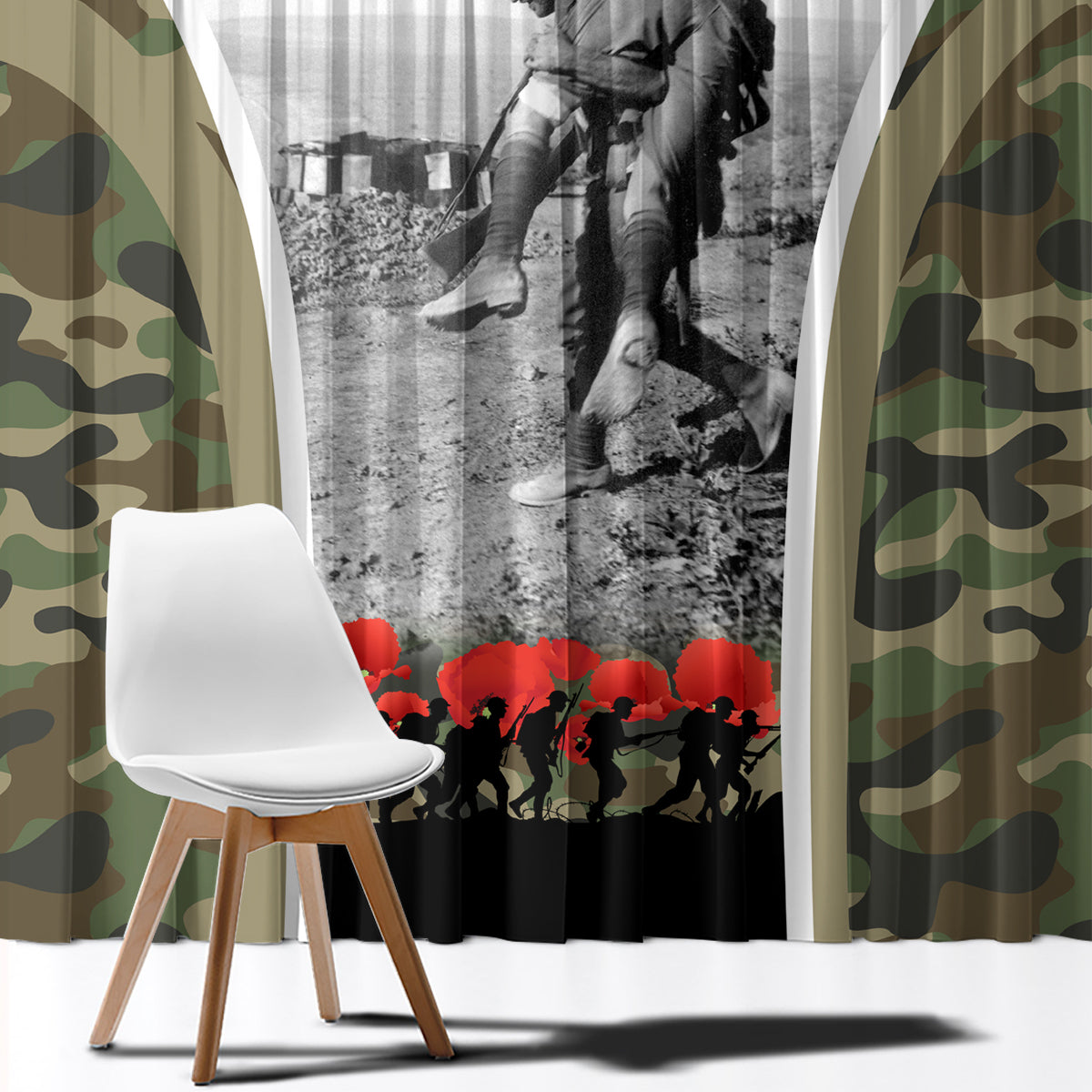 New Zealand and Australia ANZAC Day Window Curtain Koala and Kiwi Bird Soldier Gallipoli Camouflage Style