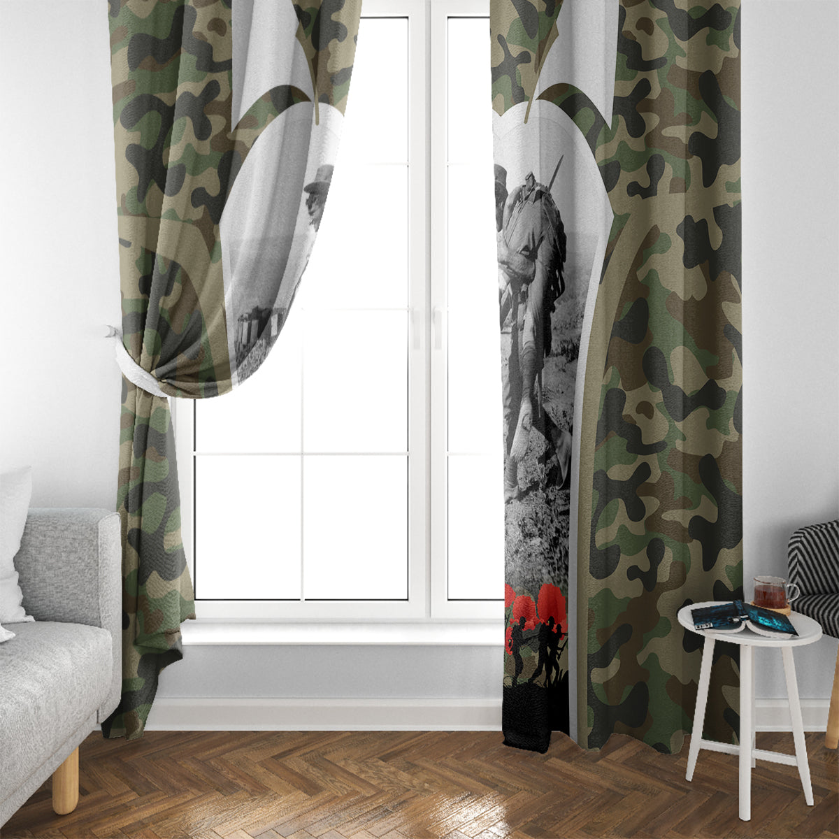 New Zealand and Australia ANZAC Day Window Curtain Koala and Kiwi Bird Soldier Gallipoli Camouflage Style