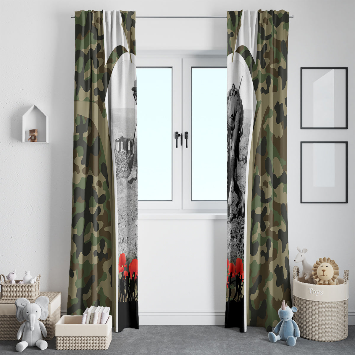 New Zealand and Australia ANZAC Day Window Curtain Koala and Kiwi Bird Soldier Gallipoli Camouflage Style