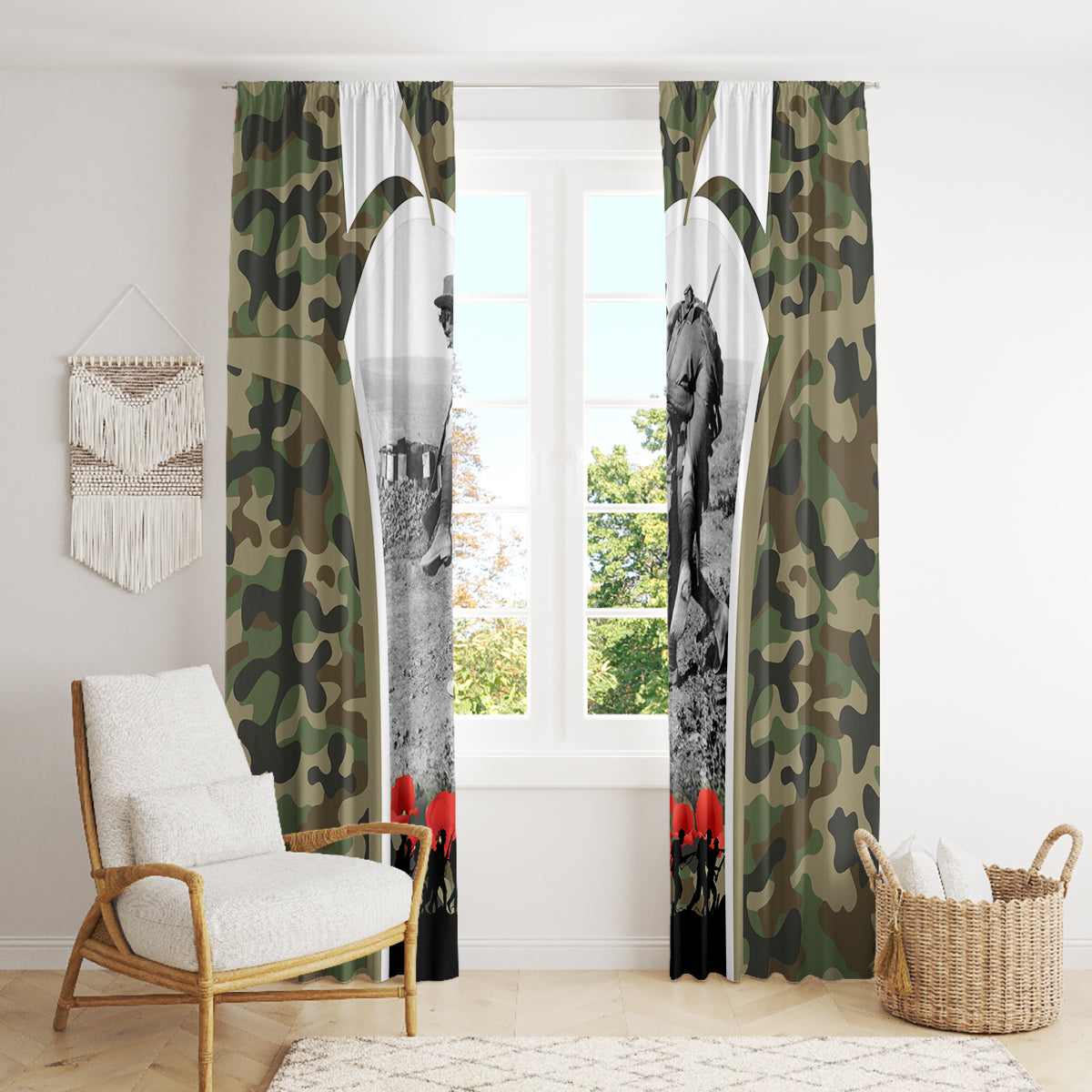 New Zealand and Australia ANZAC Day Window Curtain Koala and Kiwi Bird Soldier Gallipoli Camouflage Style