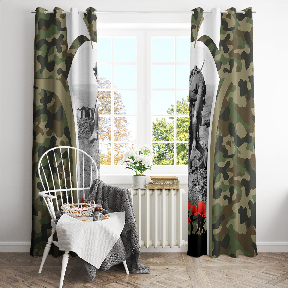 New Zealand and Australia ANZAC Day Window Curtain Koala and Kiwi Bird Soldier Gallipoli Camouflage Style