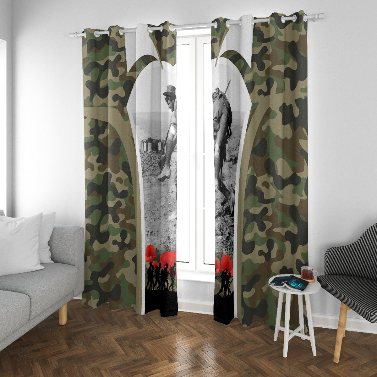 New Zealand and Australia ANZAC Day Window Curtain Koala and Kiwi Bird Soldier Gallipoli Camouflage Style
