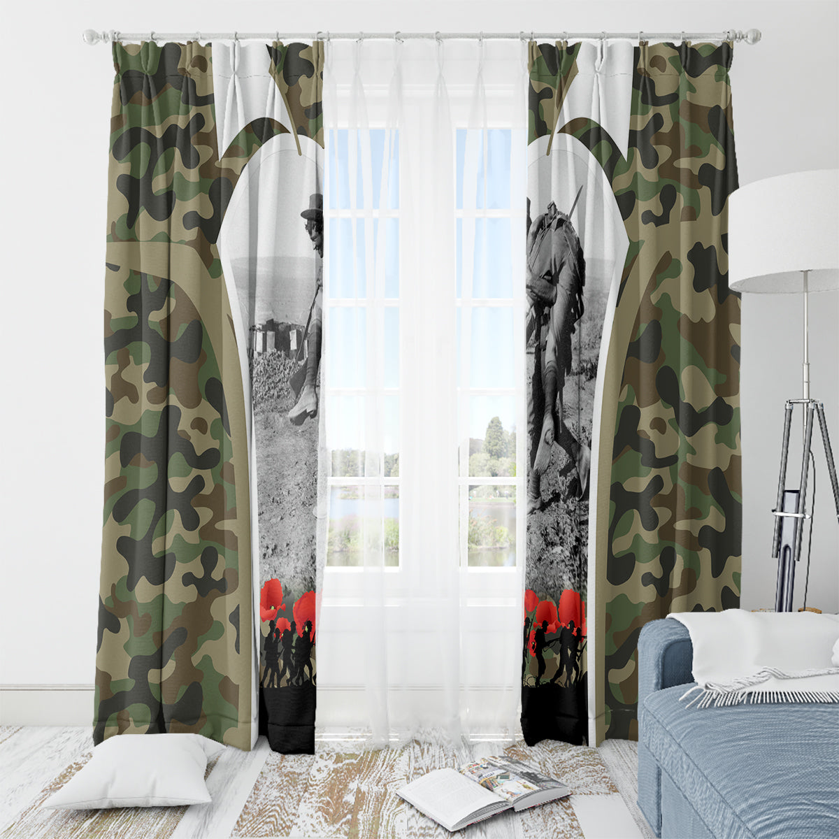 New Zealand and Australia ANZAC Day Window Curtain Koala and Kiwi Bird Soldier Gallipoli Camouflage Style