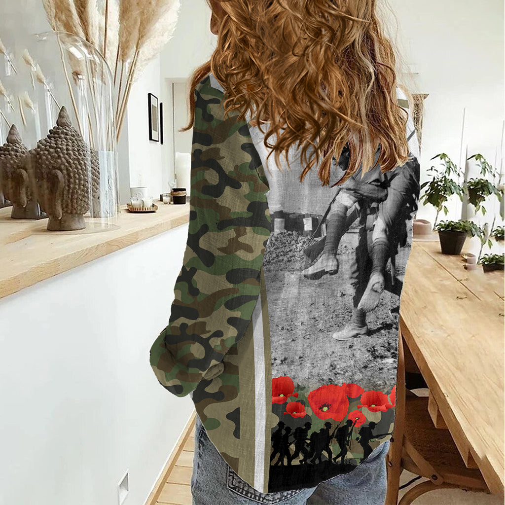 New Zealand and Australia ANZAC Day Women Casual Shirt Koala and Kiwi Bird Soldier Gallipoli Camouflage Style - Vibe Hoodie Shop