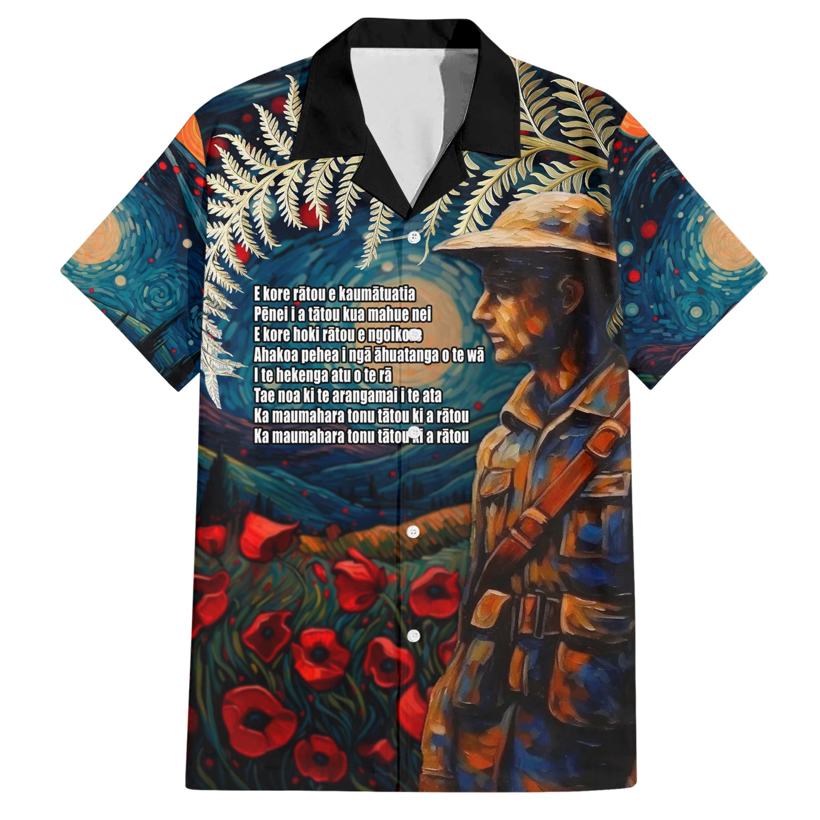 New Zealand Soldier ANZAC Day Hawaiian Shirt Silver Fern Starry Night Style - Vibe Hoodie Shop