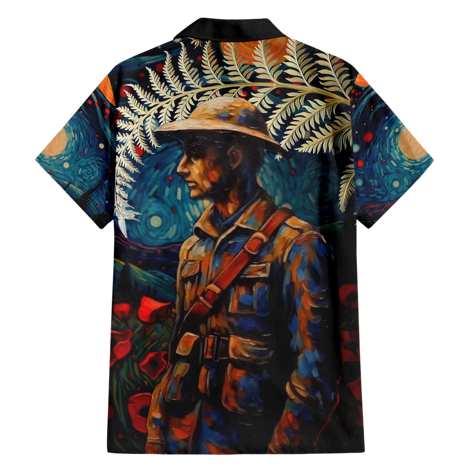 New Zealand Soldier ANZAC Day Hawaiian Shirt Silver Fern Starry Night Style - Vibe Hoodie Shop