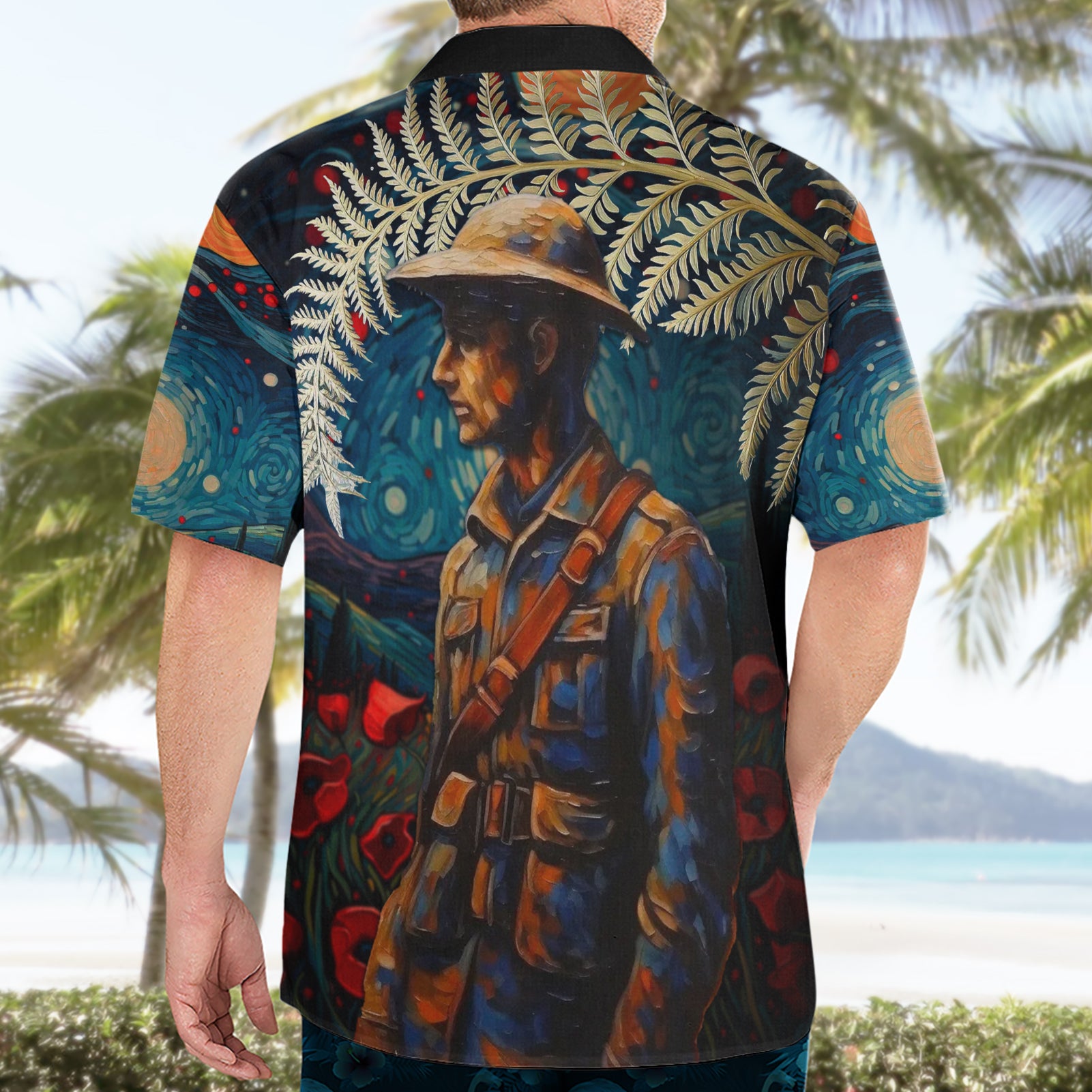 New Zealand Soldier ANZAC Day Hawaiian Shirt Silver Fern Starry Night Style - Vibe Hoodie Shop