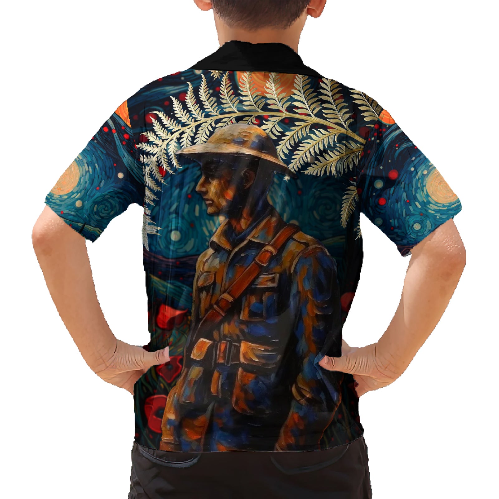 New Zealand Soldier ANZAC Day Hawaiian Shirt Silver Fern Starry Night Style - Vibe Hoodie Shop