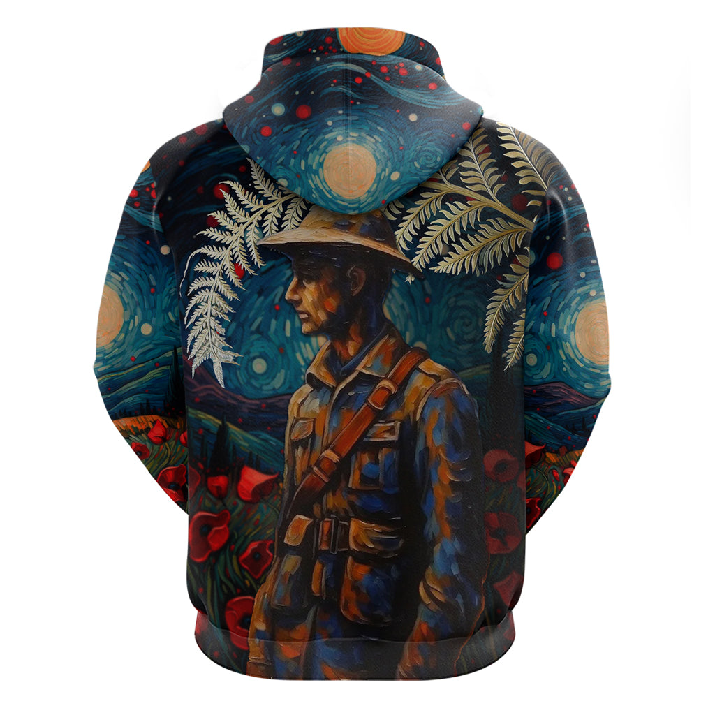 New Zealand Soldier ANZAC Day Hoodie Silver Fern Starry Night Style - Vibe Hoodie Shop