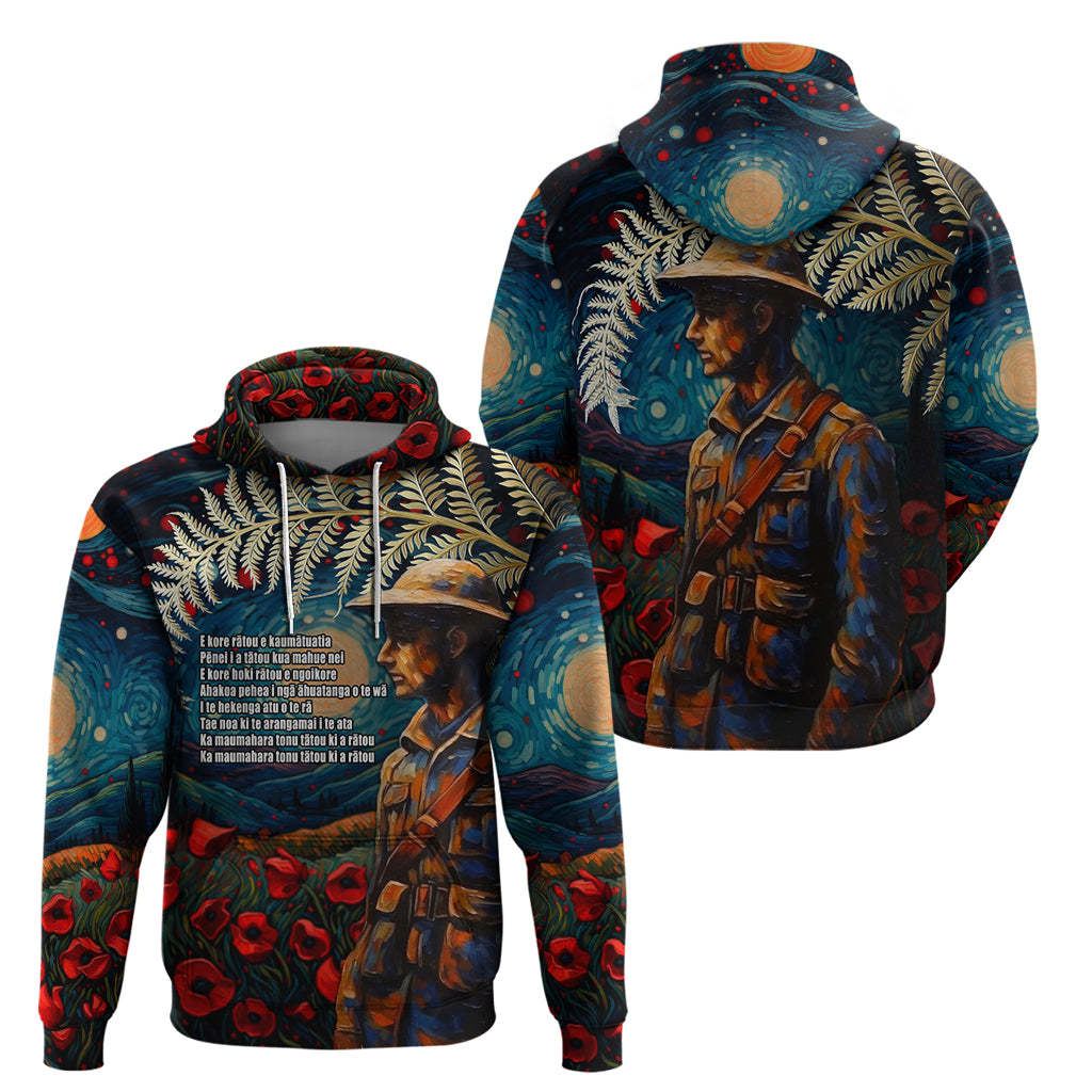 New Zealand Soldier ANZAC Day Hoodie Silver Fern Starry Night Style - Vibe Hoodie Shop