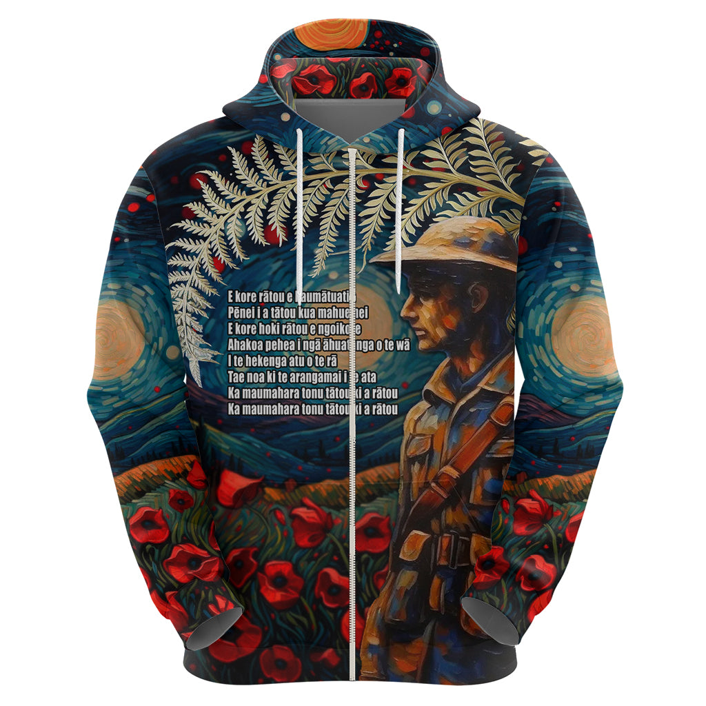 New Zealand Soldier ANZAC Day Hoodie Silver Fern Starry Night Style - Vibe Hoodie Shop